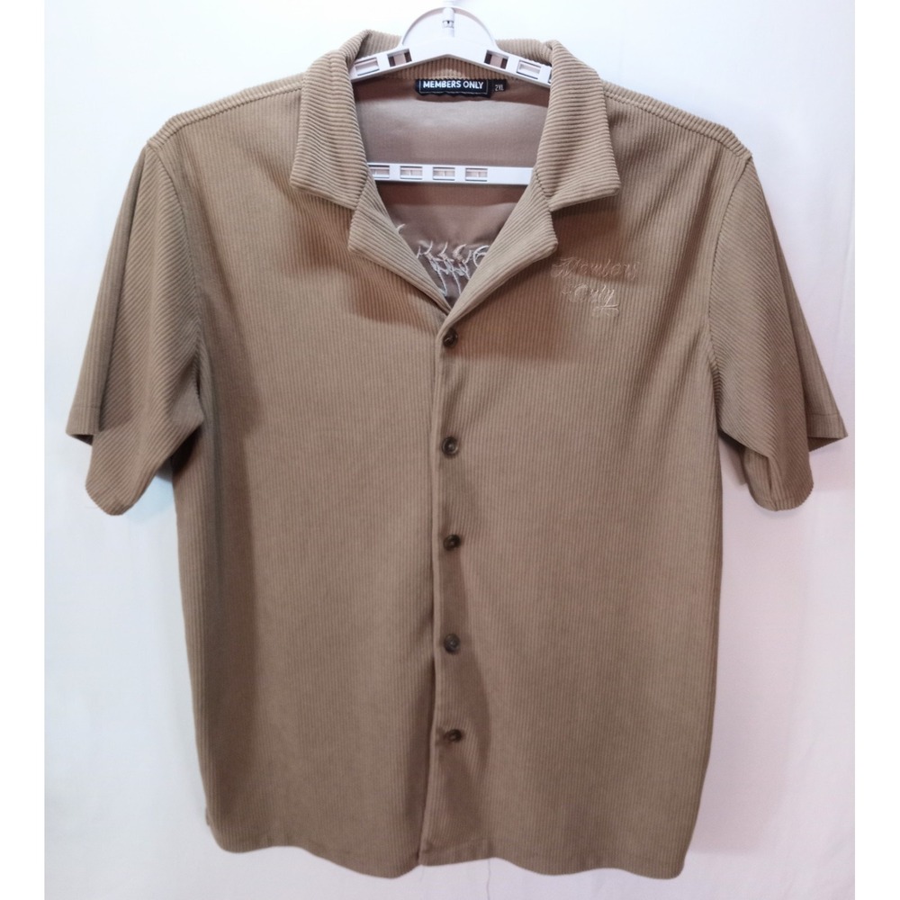 Members Only Men's Corduroy Short Sleeve Button Up Camp Shirt, 2XL, Brown